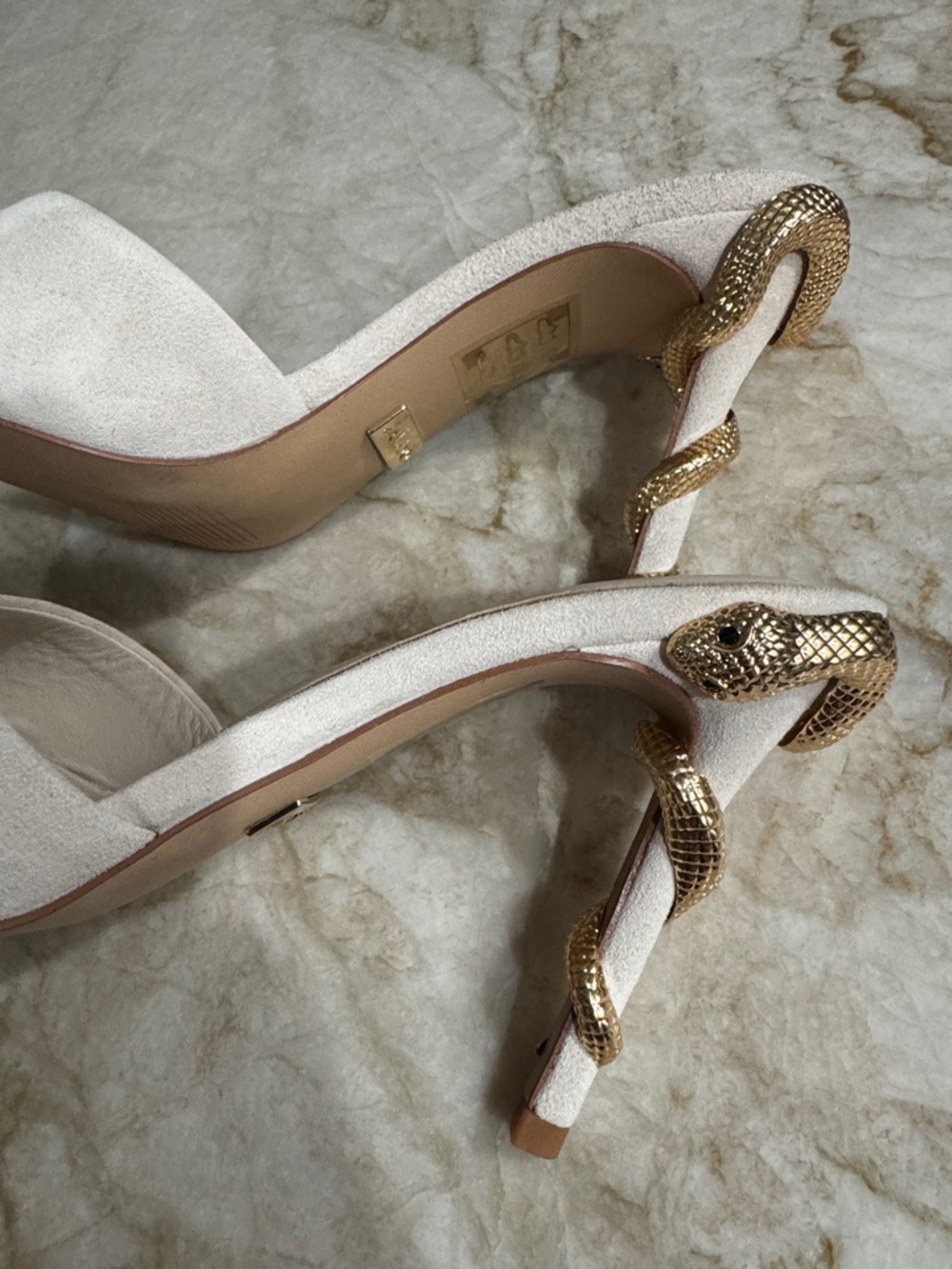 Aldo Seashella Cream Suede Pointed-Toe Heeled Mules- Women's Size 7.5 NEW - Picture 6 of 11